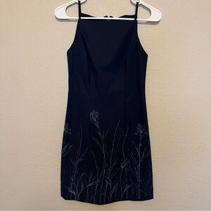 CDC Petites Navy Square Neckline Floral Dress With Bead Accents Size 2